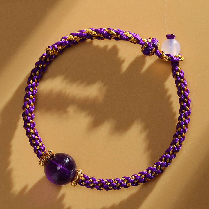 Buddha Stonesハンドメイドレッドアゲートアメジストゴールデンルチルクォーツピンククリスタルビーズカーム編みブレスレット