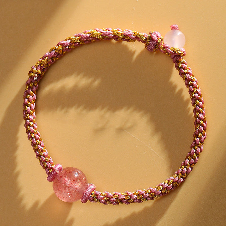 Buddha Stonesハンドメイドレッドアゲートアメジストゴールデンルチルクォーツピンククリスタルビーズカーム編みブレスレット