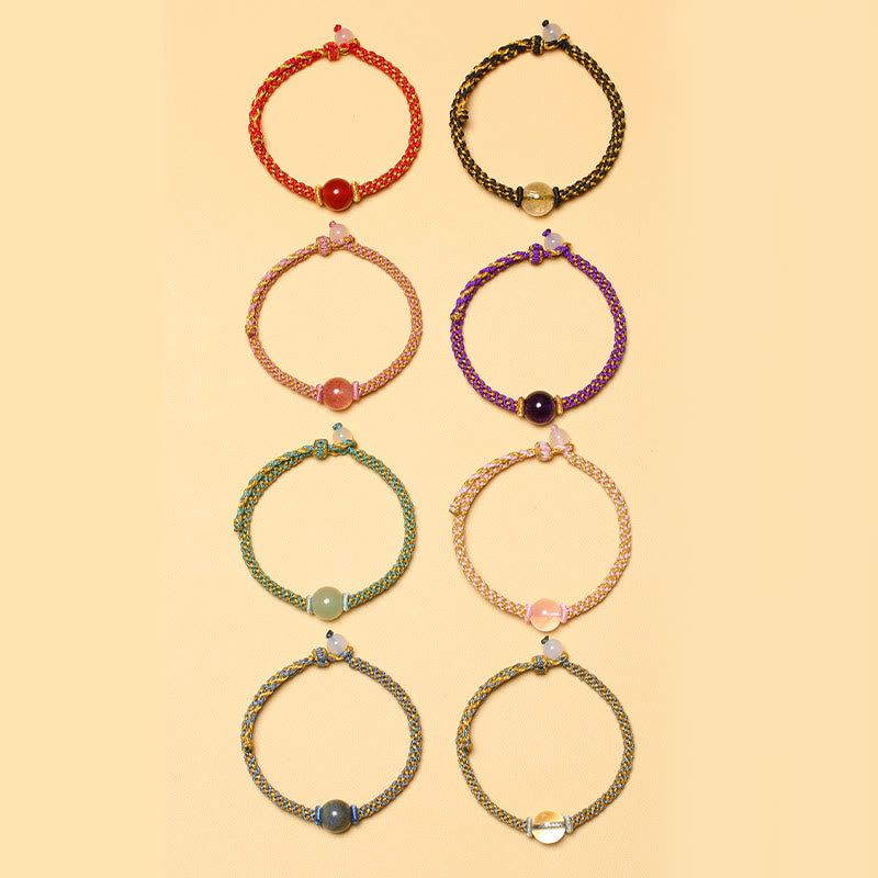 Buddha Stonesハンドメイドレッドアゲートアメジストゴールデンルチルクォーツピンククリスタルビーズカーム編みブレスレット