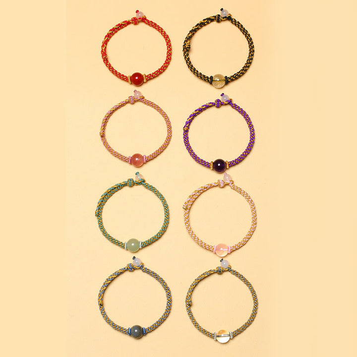Buddha Stonesハンドメイドレッドアゲートアメジストゴールデンルチルクォーツピンククリスタルビーズカーム編みブレスレット