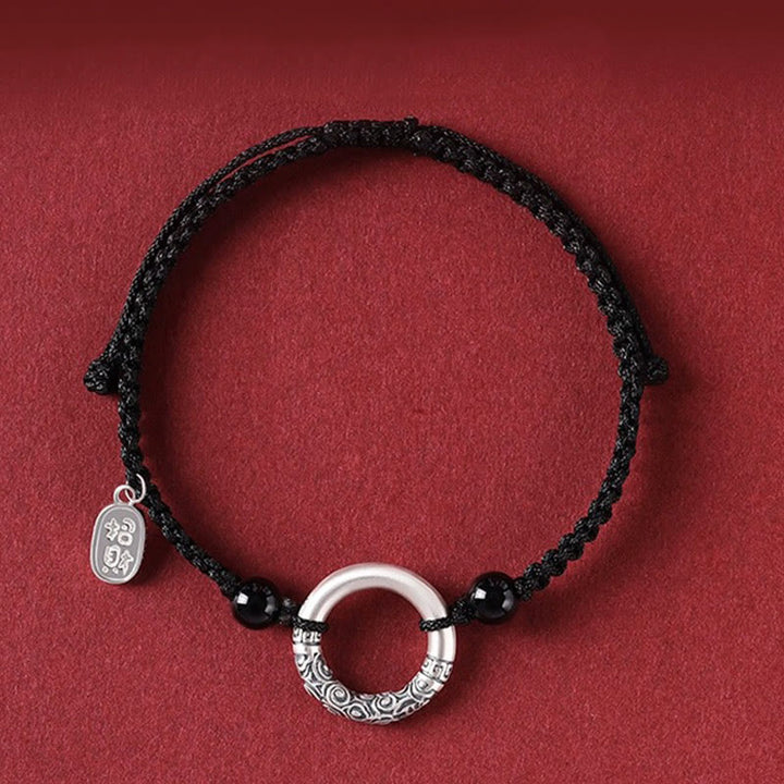Buddha Stones 925スターリングシルバー ブラックオニキス ピースバックル フーキャラクターチャームブレスレット