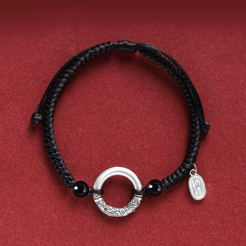 Buddha Stones 925スターリングシルバー ブラックオニキス ピースバックル フーキャラクターチャームブレスレット