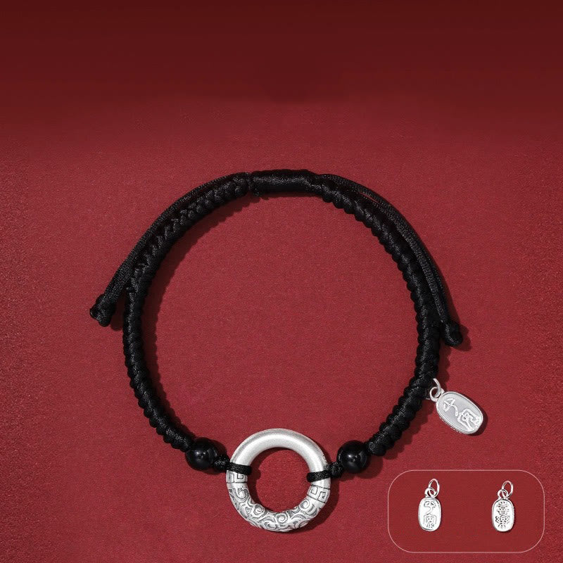 Buddha Stones 925スターリングシルバー ブラックオニキス ピースバックル フーキャラクターチャームブレスレット