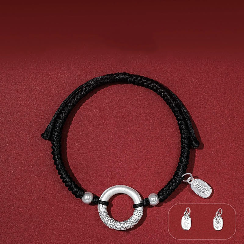 Buddha Stones 925スターリングシルバー ブラックオニキス ピースバックル フーキャラクターチャームブレスレット