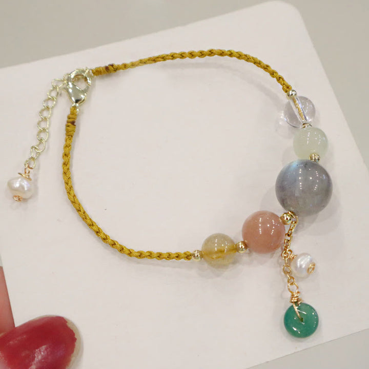 Buddha Stonesムーンストーン サンストーン ビーズ ピースバックル チャーム ヒーリングブレスレット