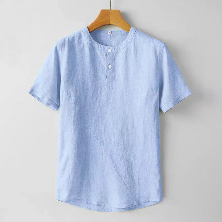 Buddha Stones 夏用 メンズ 半袖 シャツ 無地 コットンリネン素材 ボタン付き - ライトスカイブルー - US/UK/AU48、 EU58 (4XL) - image 10