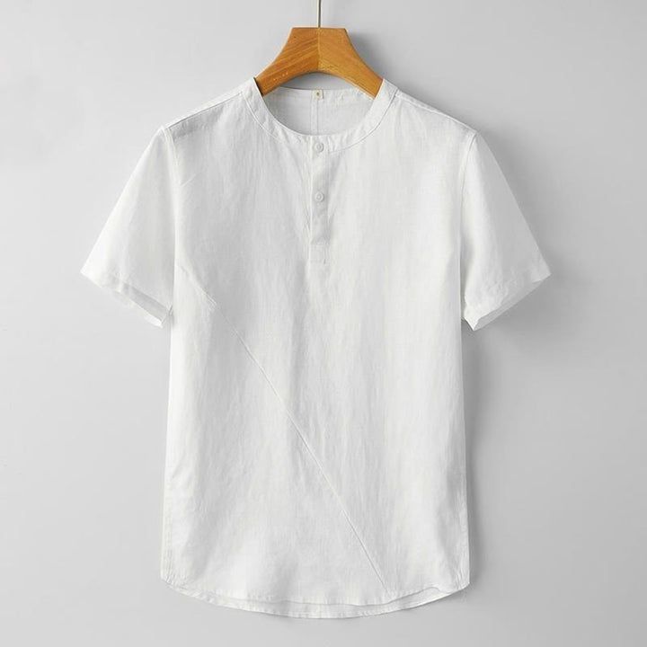 Buddha Stones 夏用 メンズ 半袖 シャツ 無地 コットンリネン素材 ボタン付き - 白 - US/UK/AU48、 EU58 (4XL) - image 7