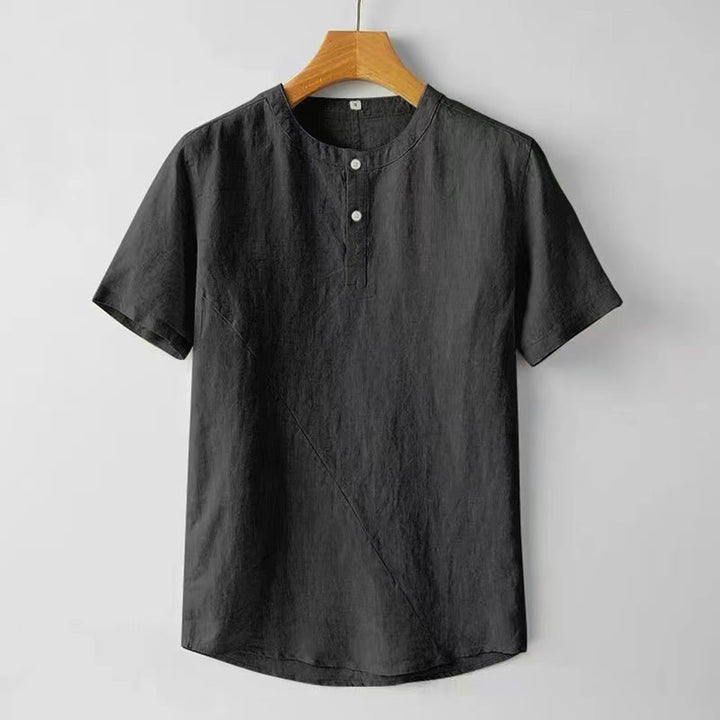 Buddha Stones 夏用 メンズ 半袖 シャツ 無地 コットンリネン素材 ボタン付き - 黒 - US/UK/AU48、 EU58 (4XL) - image 8