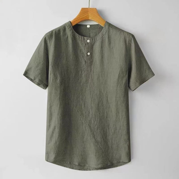 Buddha Stones 夏用 メンズ 半袖 シャツ 無地 コットンリネン素材 ボタン付き - ダークシーグリーン - US/UK/AU48、 EU58 (4XL) - image 13