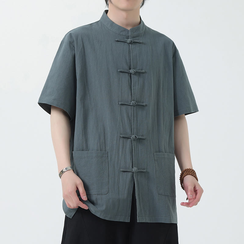 Buddha Stonesカエルボタン 中国唐装 半袖シャツ リネン メンズ ポケット付き - image 9