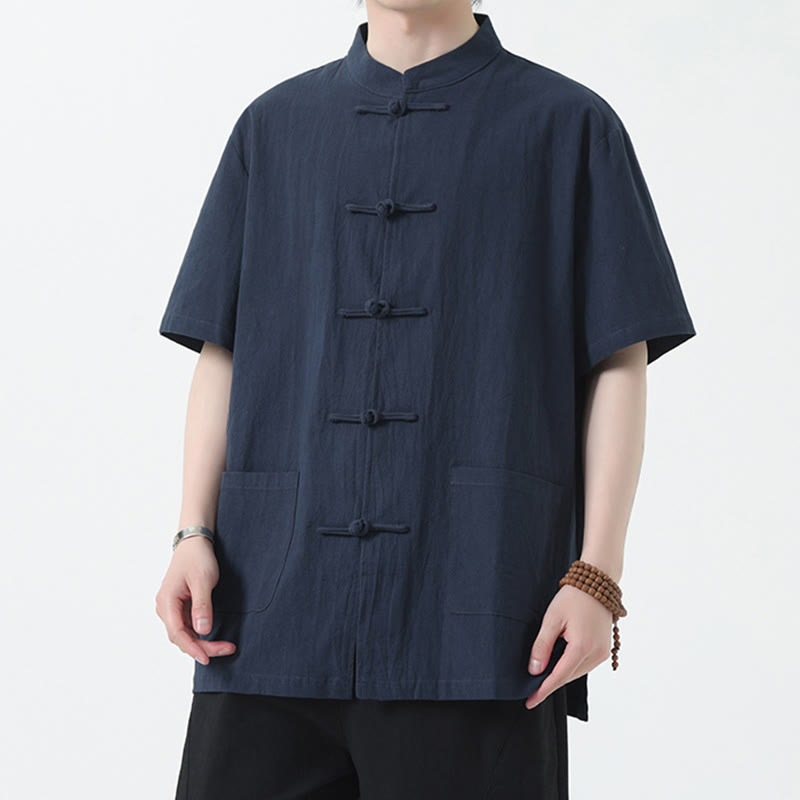 Buddha Stonesカエルボタン 中国唐装 半袖シャツ リネン メンズ ポケット付き - image 12
