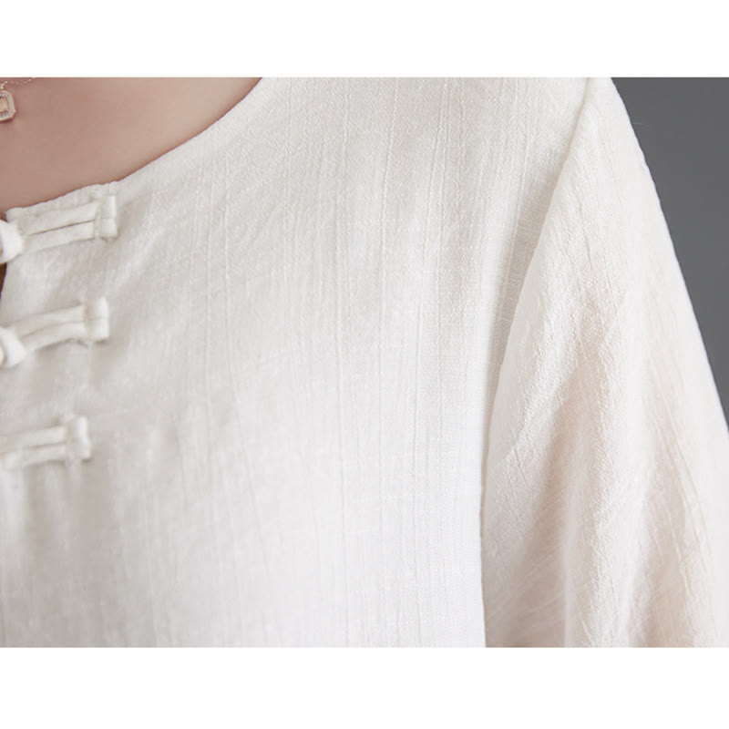 Buddha Stones 2点 カエルボタン 長袖シャツ ワイドレッグパンツ 瞑想用 コットンリネン 服