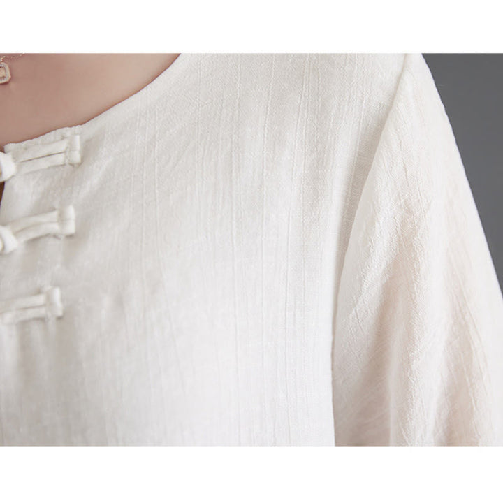 Buddha Stones 2点 カエルボタン 長袖シャツ ワイドレッグパンツ 瞑想用 コットンリネン 服
