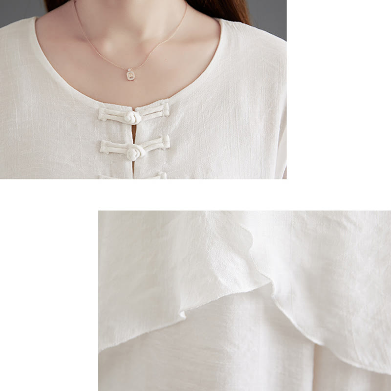 Buddha Stones 2点 カエルボタン 長袖シャツ ワイドレッグパンツ 瞑想用 コットンリネン 服 - image 8