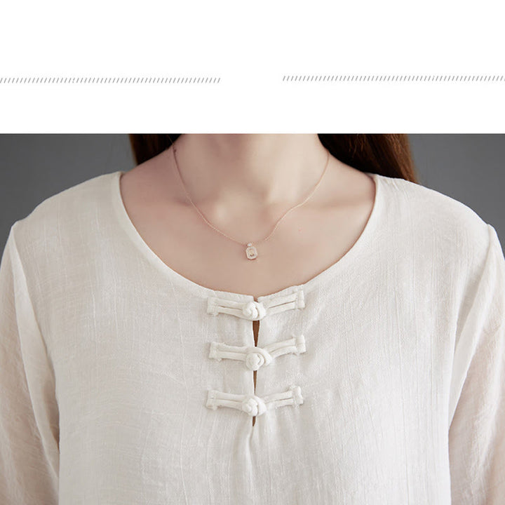 Buddha Stones 2点 カエルボタン 長袖シャツ ワイドレッグパンツ 瞑想用 コットンリネン 服 - image 9