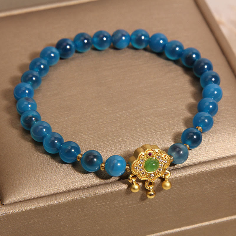 Buddha Stonesブルーキャンディアゲート 中国ロックチャーム ヒーリングブレスレット