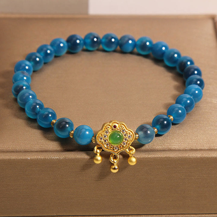 Buddha Stonesブルーキャンディアゲート 中国ロックチャーム ヒーリングブレスレット