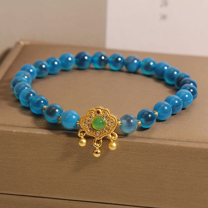 Buddha Stonesブルーキャンディアゲート 中国ロックチャーム ヒーリングブレスレット