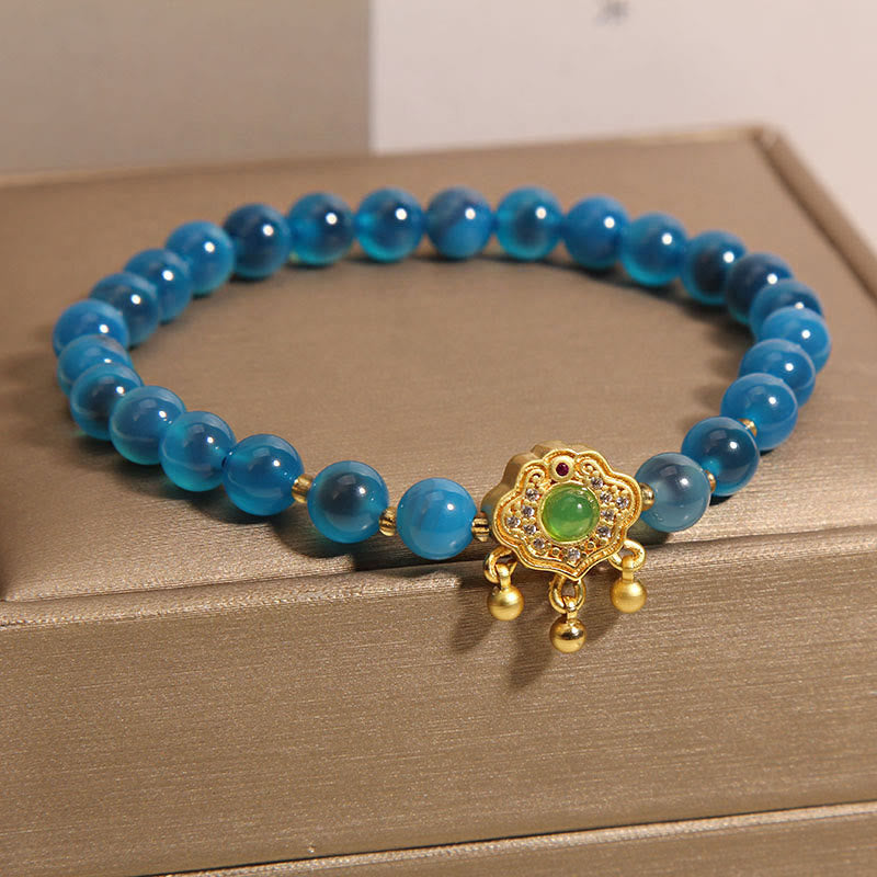 Buddha Stonesブルーキャンディアゲート 中国ロックチャーム ヒーリングブレスレット