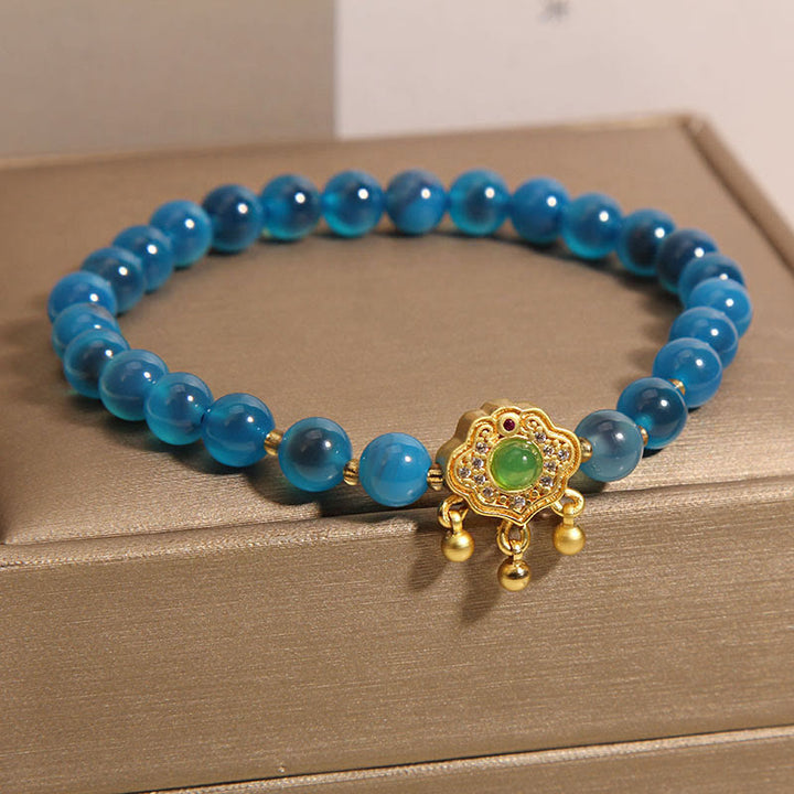 Buddha Stonesブルーキャンディアゲート 中国ロックチャーム ヒーリングブレスレット
