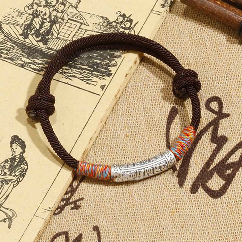 Buddha Stonesハンドメイド999スターリングシルバーオーム・マニ・パドメ・フムプロテクションロープブレスレット