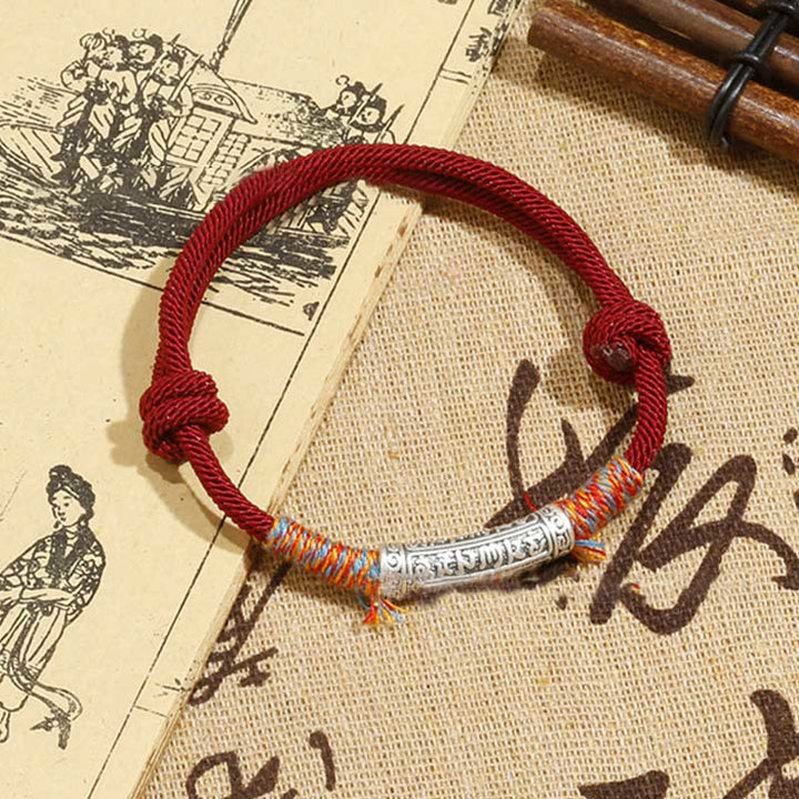 Buddha Stonesハンドメイド999スターリングシルバーオーム・マニ・パドメ・フムプロテクションロープブレスレット