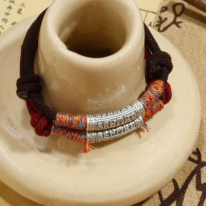 Buddha Stonesハンドメイド999スターリングシルバーオーム・マニ・パドメ・フムプロテクションロープブレスレット