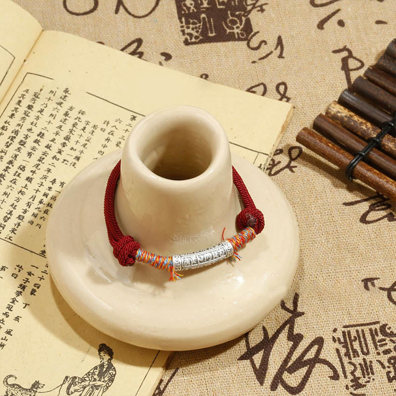 Buddha Stonesハンドメイド999スターリングシルバーオーム・マニ・パドメ・フムプロテクションロープブレスレット