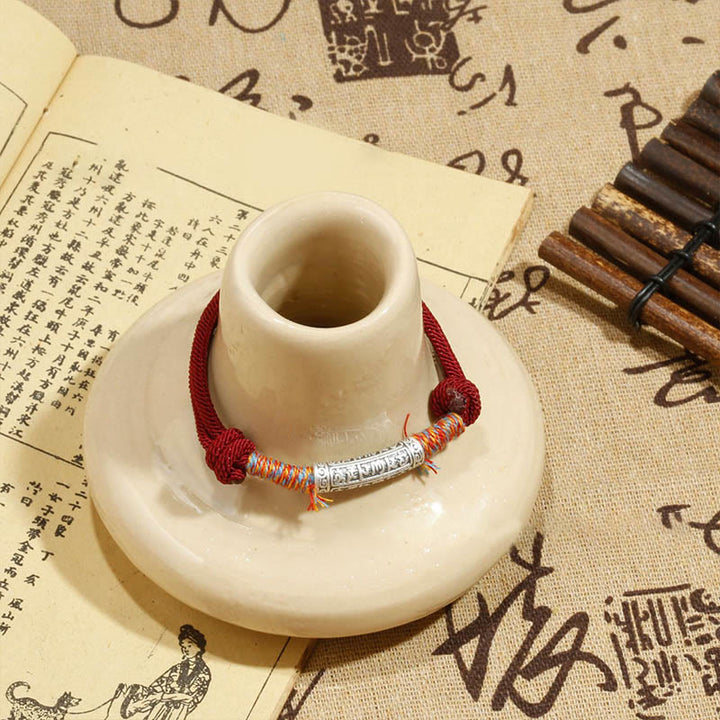 Buddha Stonesハンドメイド999スターリングシルバーオーム・マニ・パドメ・フムプロテクションロープブレスレット