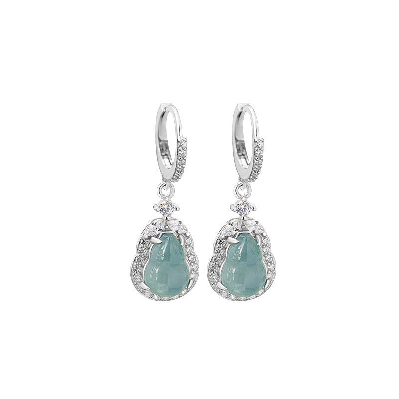Buddha Stones925スターリングシルバー グリーンジェイド ひょうたん アバンダンス ドロップイヤリング