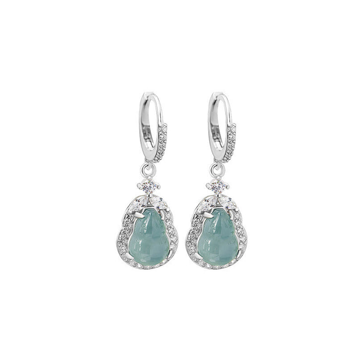 Buddha Stones925スターリングシルバー グリーンジェイド ひょうたん アバンダンス ドロップイヤリング