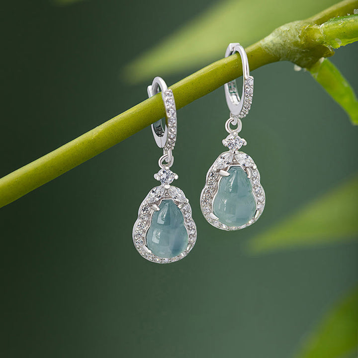 Buddha Stones925スターリングシルバー グリーンジェイド ひょうたん アバンダンス ドロップイヤリング