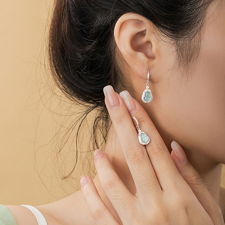 Buddha Stones925スターリングシルバー グリーンジェイド ひょうたん アバンダンス ドロップイヤリング