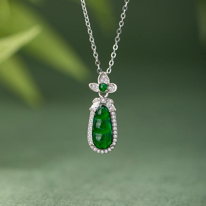 Buddha Stones925スターリングシルバー シアン翡翠 ピーデザイン 幸運ヒーリングネックレスペンダント
