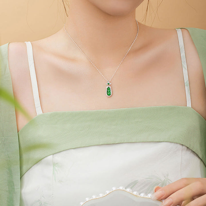 Buddha Stones925スターリングシルバー シアン翡翠 ピーデザイン 幸運ヒーリングネックレスペンダント