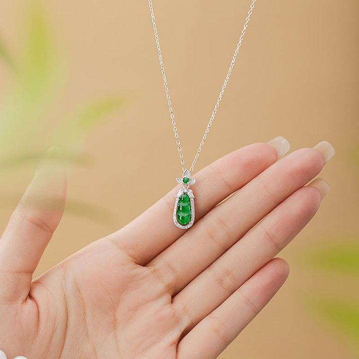 Buddha Stones925スターリングシルバー シアン翡翠 ピーデザイン 幸運ヒーリングネックレスペンダント