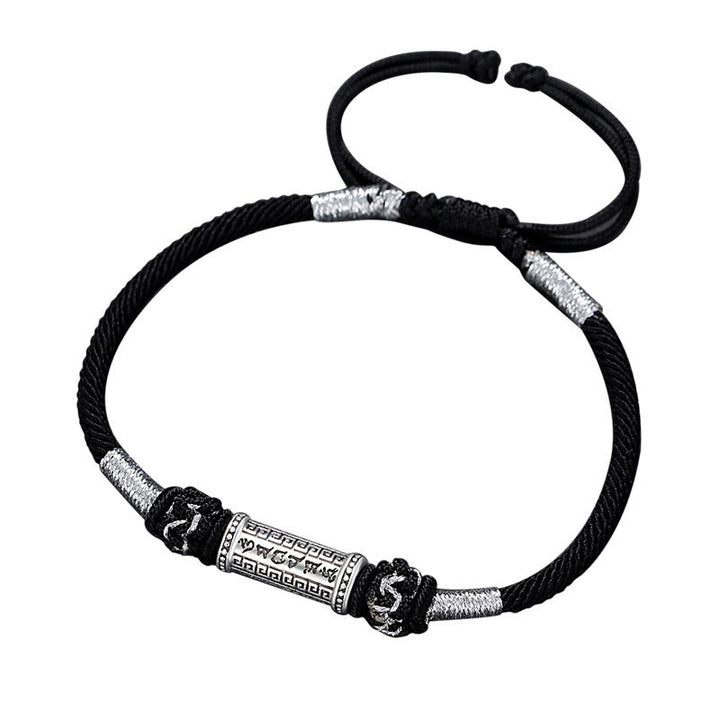 Buddha Stones925スターリングシルバーオーム・マニ・パドメ・フムウィズダム編みロープブレスレット