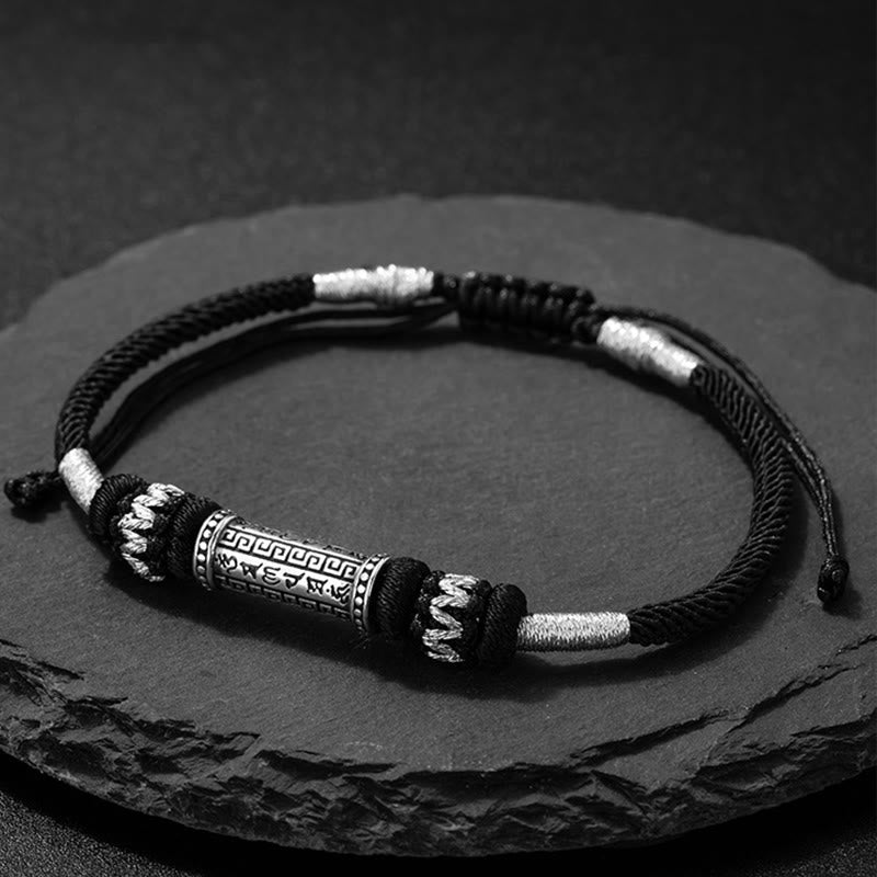 Buddha Stones925スターリングシルバーオーム・マニ・パドメ・フムウィズダム編みロープブレスレット