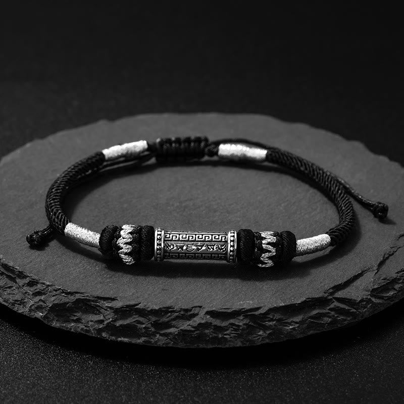 Buddha Stones925スターリングシルバーオーム・マニ・パドメ・フムウィズダム編みロープブレスレット