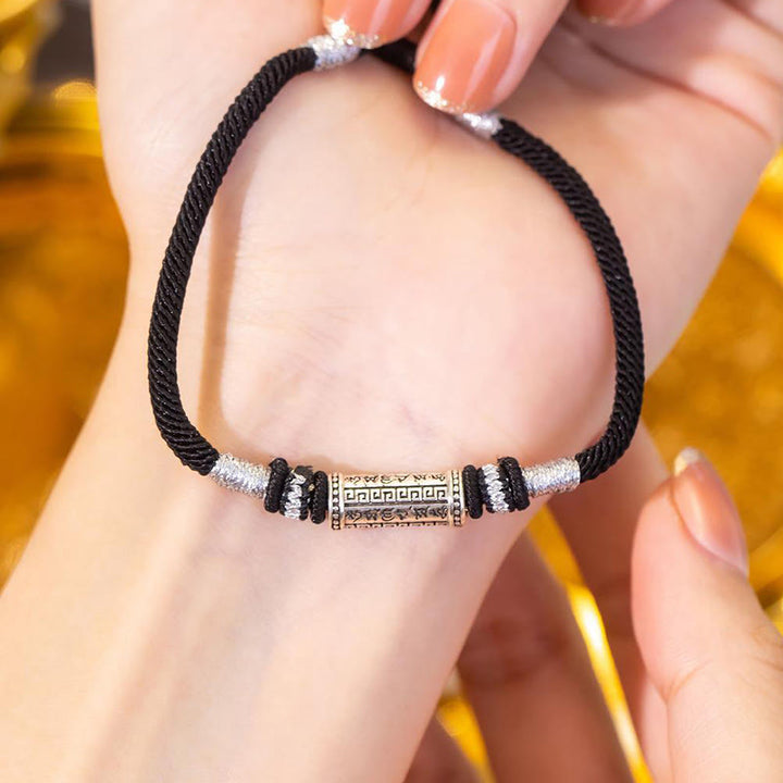 Buddha Stones925スターリングシルバーオーム・マニ・パドメ・フムウィズダム編みロープブレスレット
