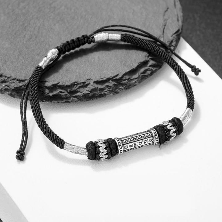 Buddha Stones925スターリングシルバーオーム・マニ・パドメ・フムウィズダム編みロープブレスレット