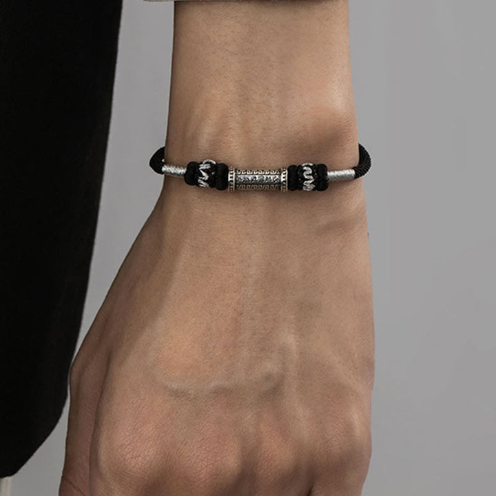 Buddha Stones925スターリングシルバーオーム・マニ・パドメ・フムウィズダム編みロープブレスレット