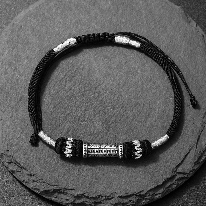 Buddha Stones925スターリングシルバーオーム・マニ・パドメ・フムウィズダム編みロープブレスレット
