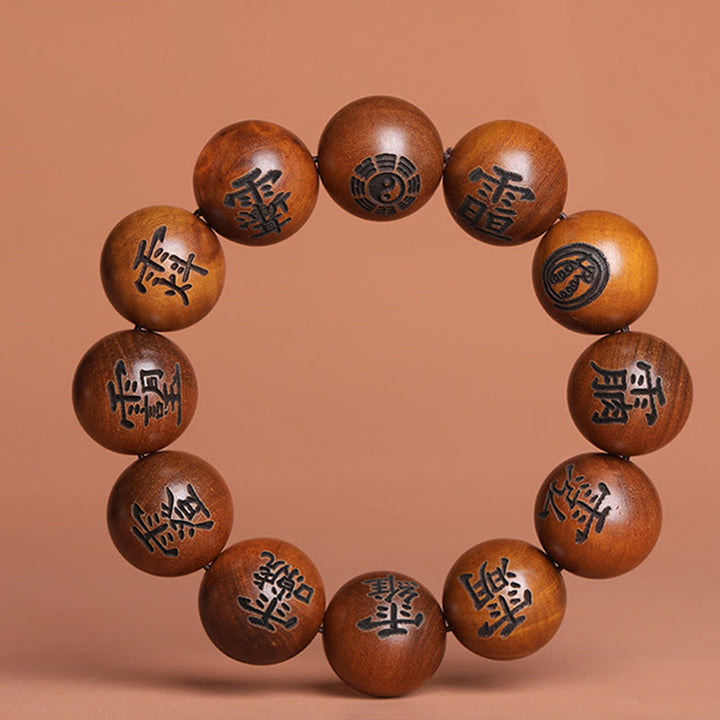 Buddha Stones、雷に打たれたナツメの木、陰陽八卦、道教の禁忌の文字が刻まれた守護ブレスレット - 20mm（手首周り19～21cm） - image 4
