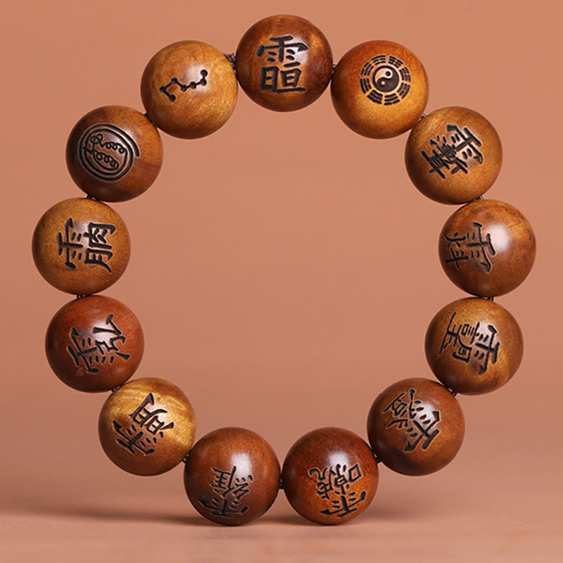 Buddha Stones、雷に打たれたナツメの木、陰陽八卦、道教の禁忌の文字が刻まれた守護ブレスレット - 18mm（手首周り18～20cm） - image 3