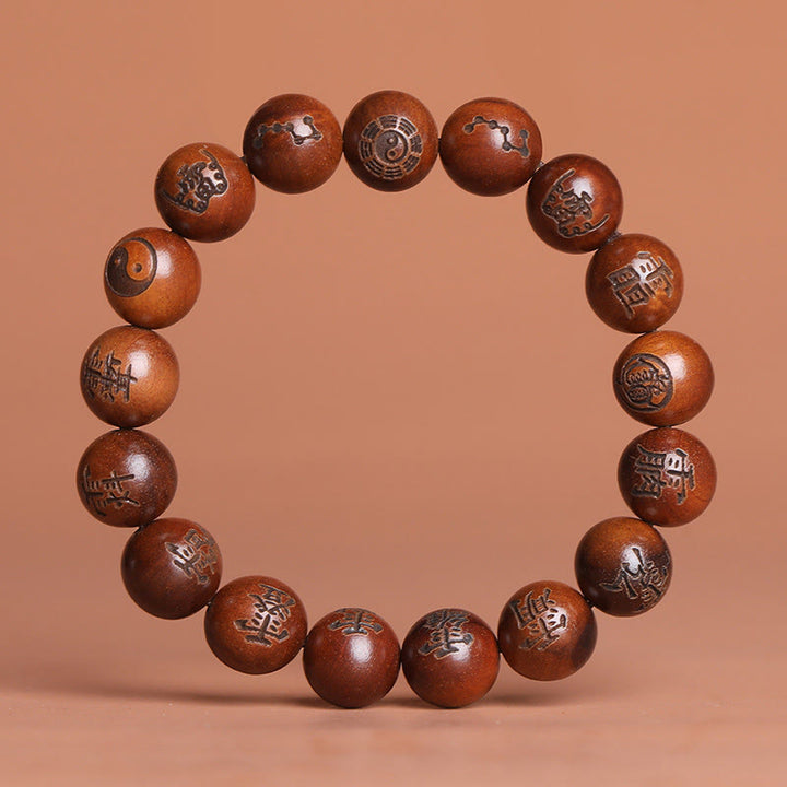 Buddha Stones、雷に打たれたナツメの木、陰陽八卦、道教の禁忌の文字が刻まれた守護ブレスレット - 12mm（手首周り15～17cm） - image 1
