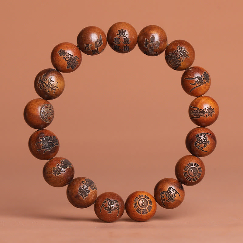 Buddha Stones、雷に打たれたナツメの木、陰陽八卦、道教の禁忌の経典のシンボルが刻まれた幸運ブレスレット