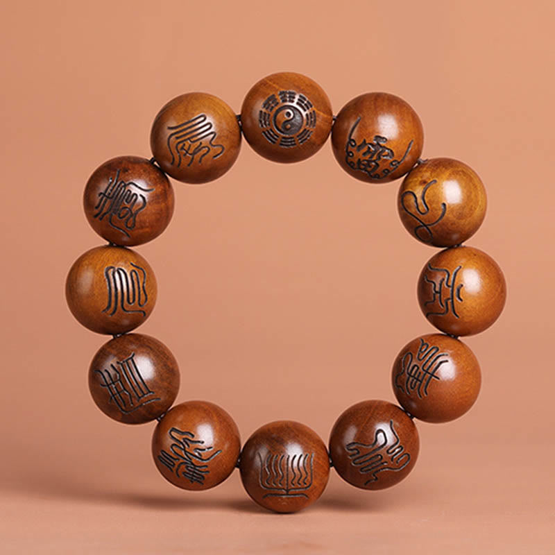 Buddha Stones、雷に打たれたナツメの木、陰陽八卦、道教の禁忌の経典のシンボルが刻まれた幸運ブレスレット