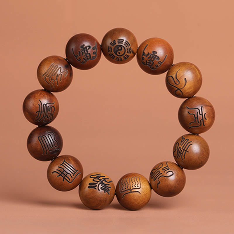 Buddha Stones、雷に打たれたナツメの木、陰陽八卦、道教の禁忌の経典のシンボルが刻まれた幸運ブレスレット