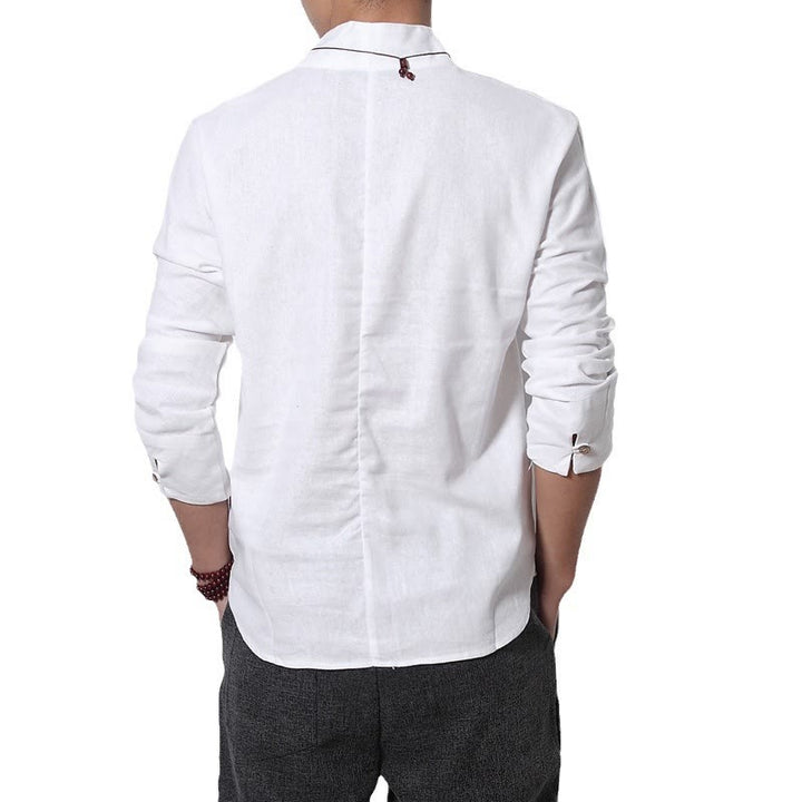 Buddha Stonesカジュアル Vネック 長袖シャツ リネン メンズ 服 - image 4